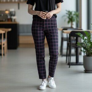 TRIBAL Plaid Leggings Pants Womens Navy/Lavender Stretch Pull-on